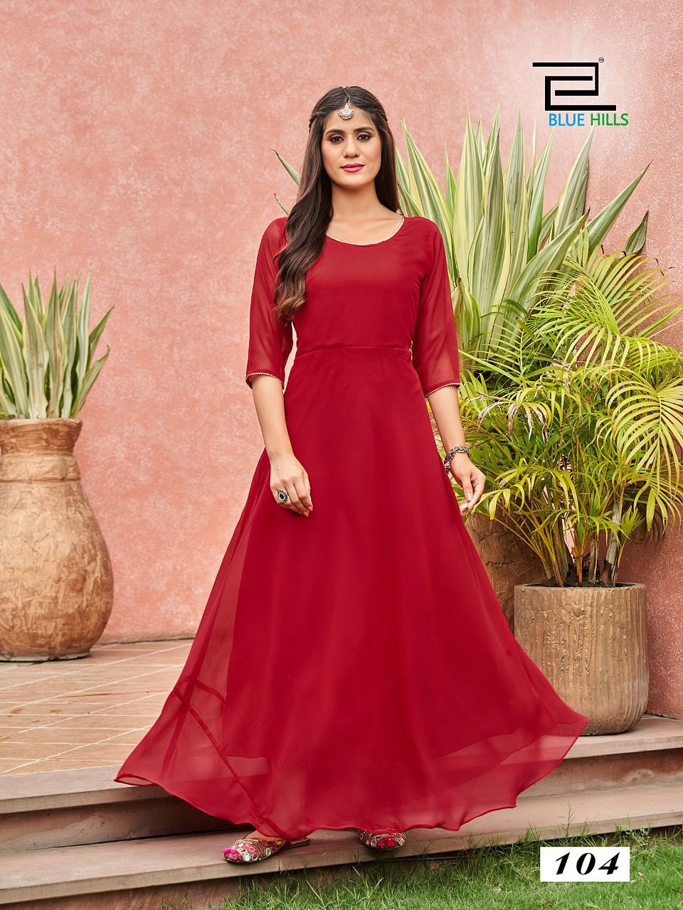 Blue Hills Ginisha Ethnic Wear Plain Georgette Long Anarkali Kurti Collection